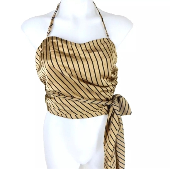 J.O.A. Gold Satin Crop Top - Picture 1 of 3